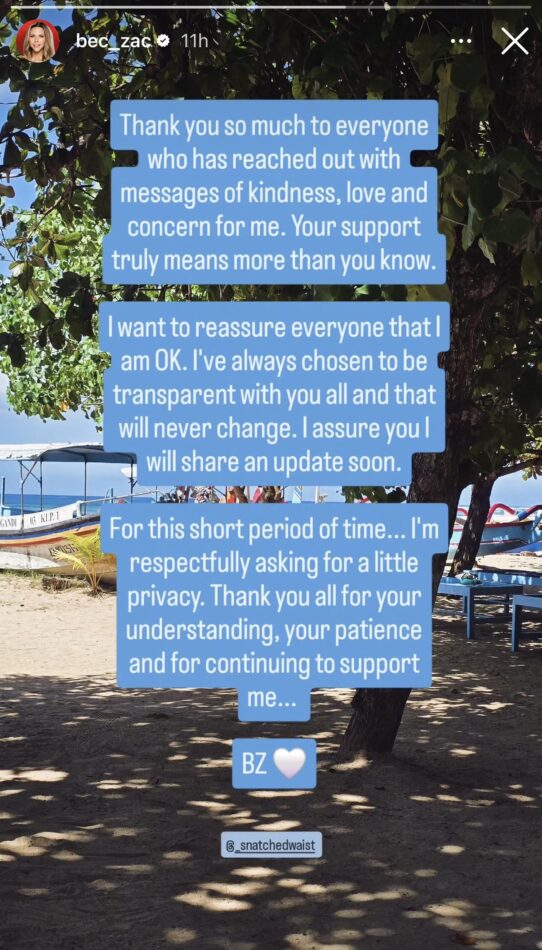 Bec Zacharia rib surgery update from Bali.