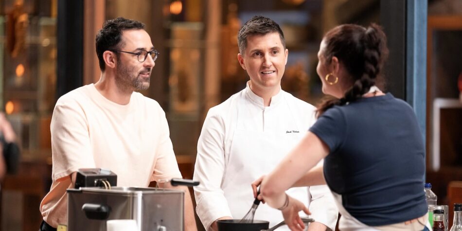 Andy Allen and Josh Niland with Hannah Johnson on Masterchef. Image: Ten.