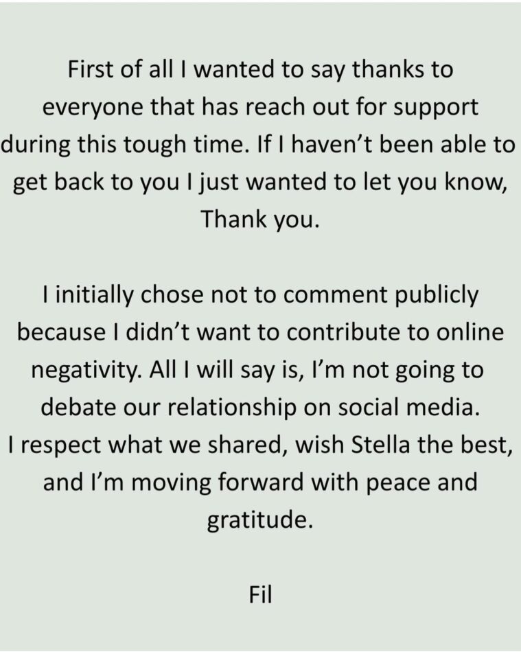 Filip statement about breakup from Stella from Married at First Sight.