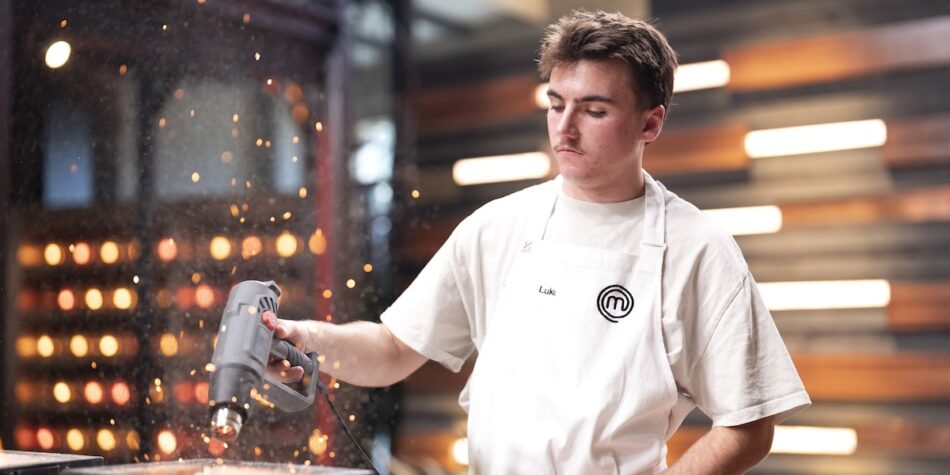 Luke making a complex dish on MasterChef Australia. Image: Ten.