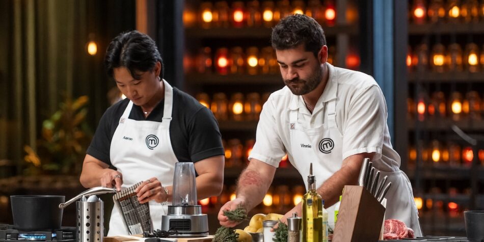 Aaron and Vinnie cooking together on MasterChef. Image: Ten.