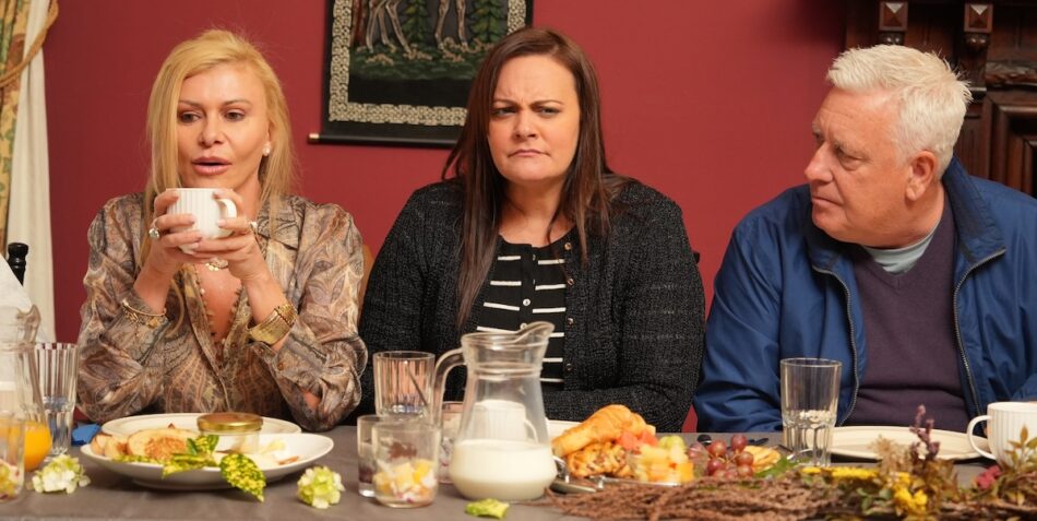 Gamble, Cosima and Dicko at The Traitors breakfast. Image: Ten.