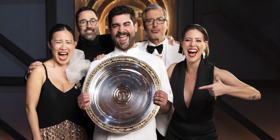 MasterChef winner Vinnie with the judges. Image: Ten.
