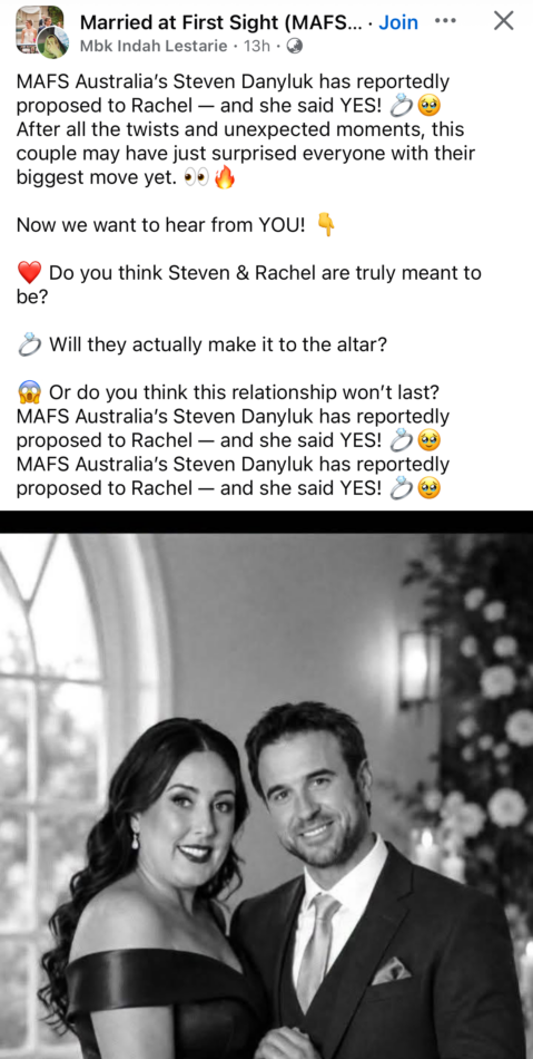 Rachel and Steven MAFS hoax on Facebook.