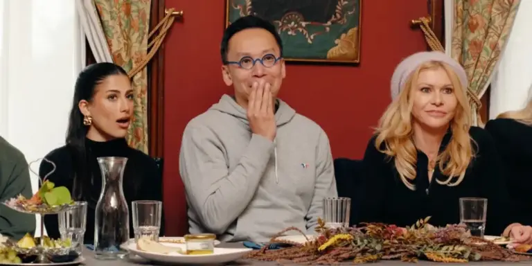 The Cast of the traitors season 3 shocked at a round table