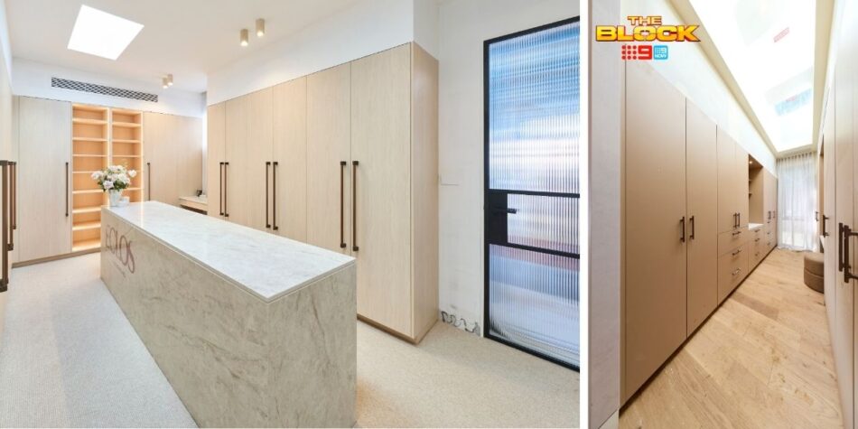 Lisa and Rosco's wardrobe (left) and Courtney Sev's (right). Image: Nine.
