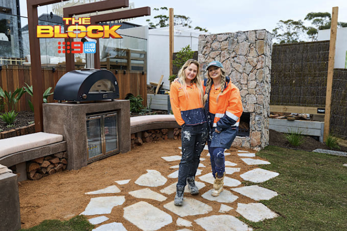 Courtney and Sev's backyard and garage on The Block 2026.